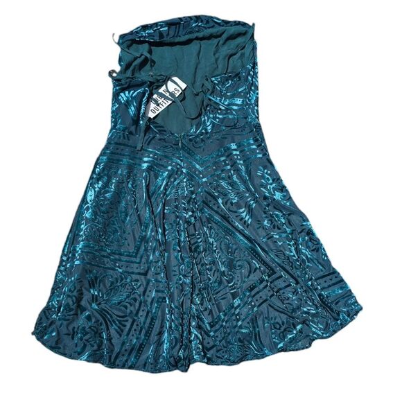 Urban Outfitters NWT UO Lexi Dress Mini Teal Turquoise‎ Velvel Burnout Size XS - Picture 7 of 9